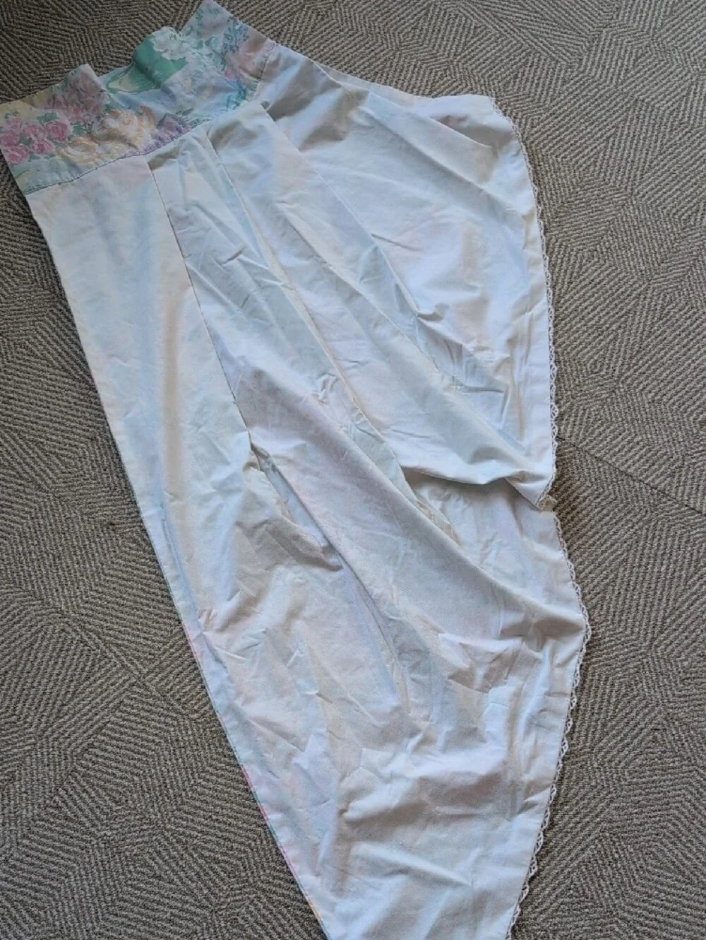 Vintage 80s Cotton Pastel Monet Floral Watercolor Curtains Panels & Valance Set